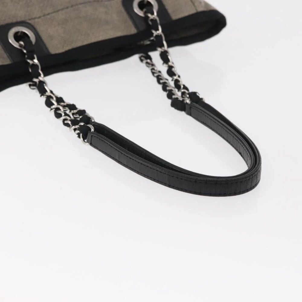 CHANEL Deauville line Chain Tote Bag Canvas Gray Silver - Picture 8 of 16